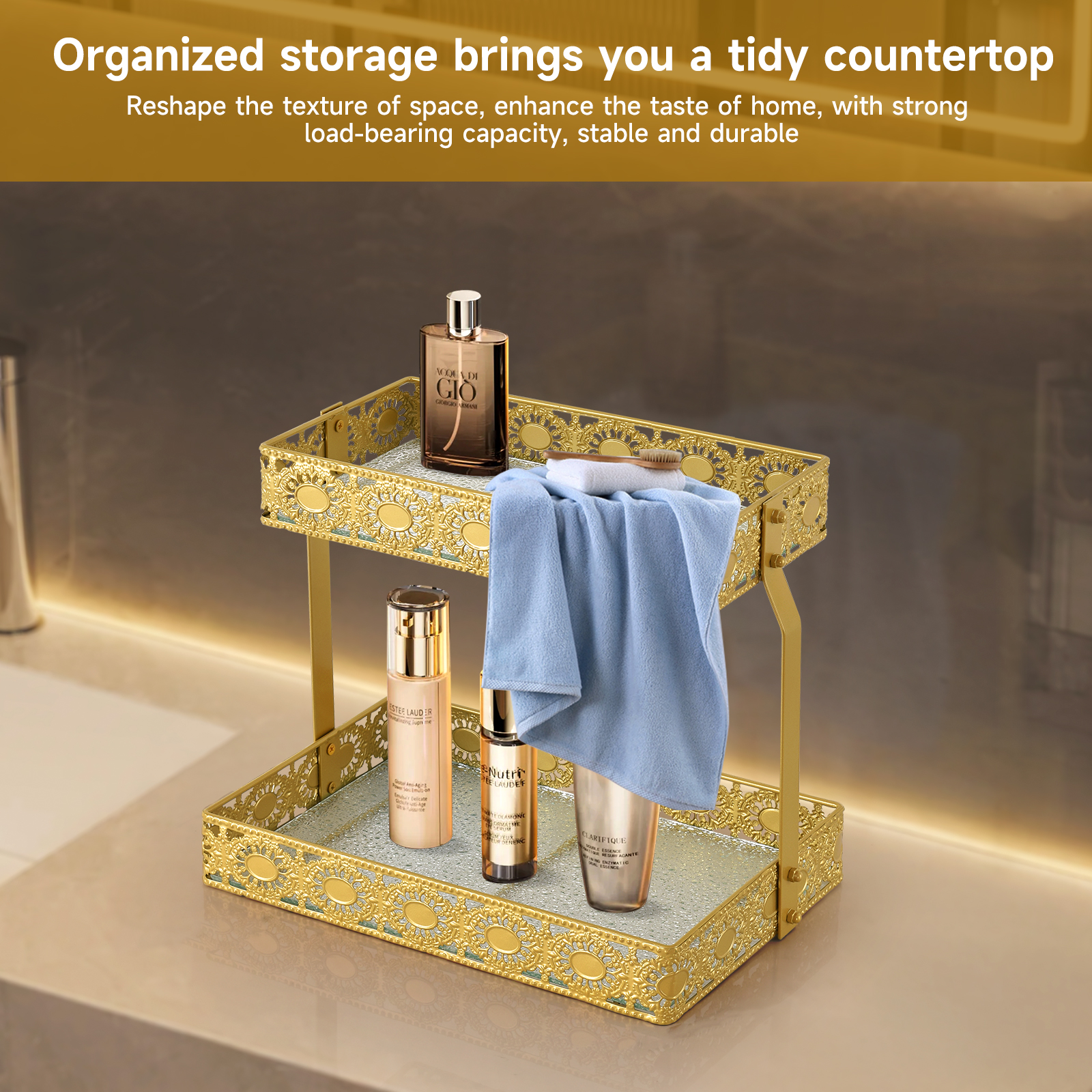 Luxury Skincare & Spa Reviews - Double-Layer Glass Storage Tray with Portable